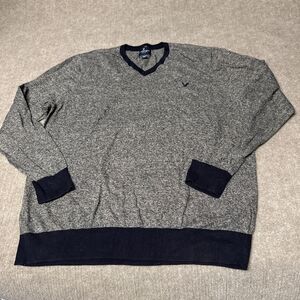 American‎ Eagle Sweater Mens 2XL Navy Gray Knit V-Neck